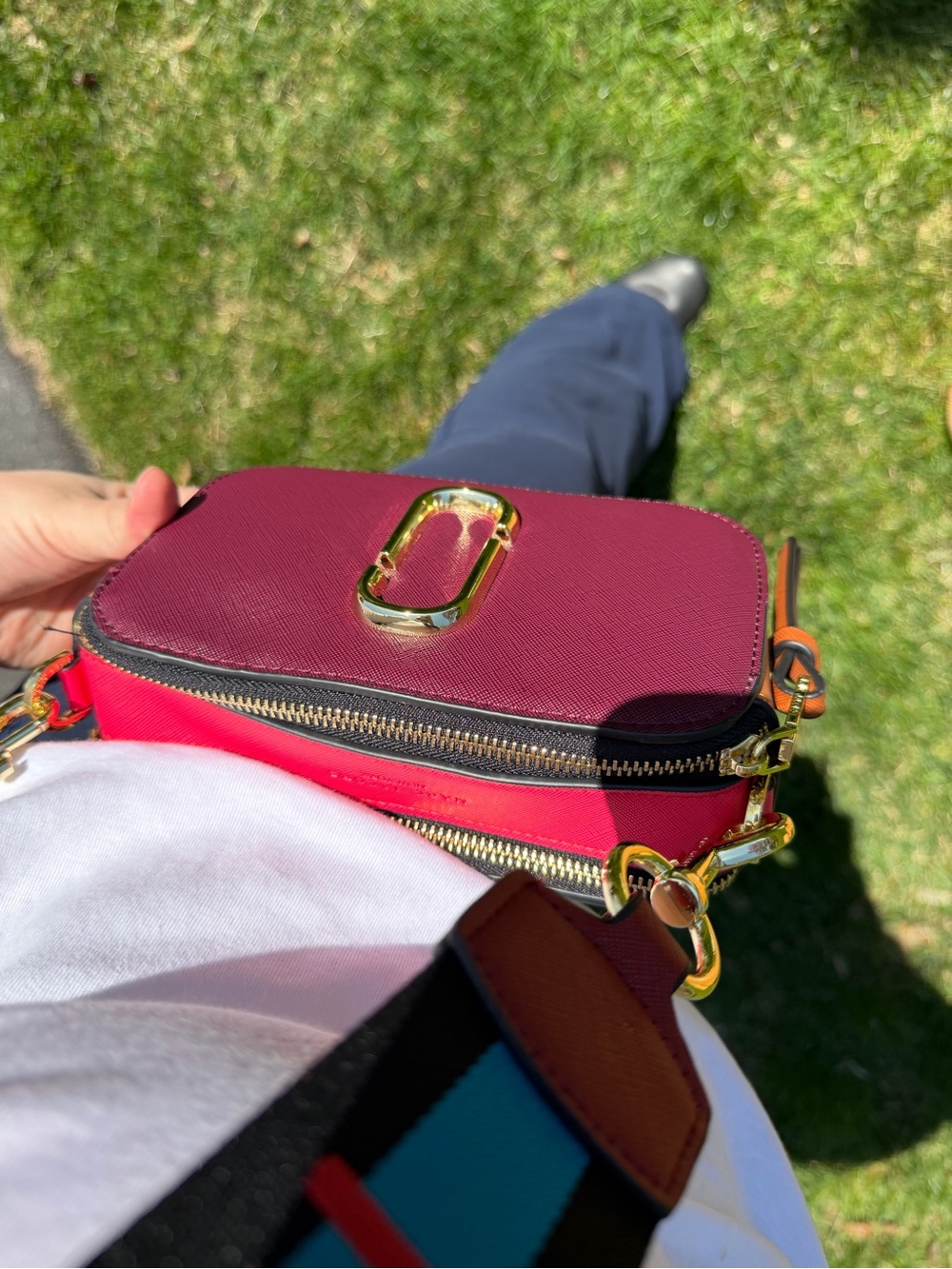 Marc Jacobs The Utility Snapshot Crossbody in Burgundy w Multicolor Strap- NEW - Picture 13 of 15